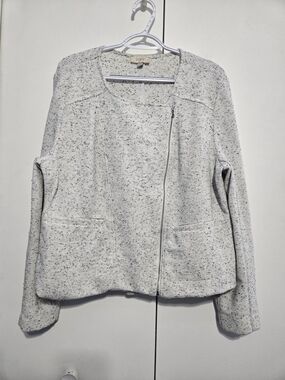 LOFT Outlet Textured Moto Jacket XL White Black Speckled Zip Front Career Casual